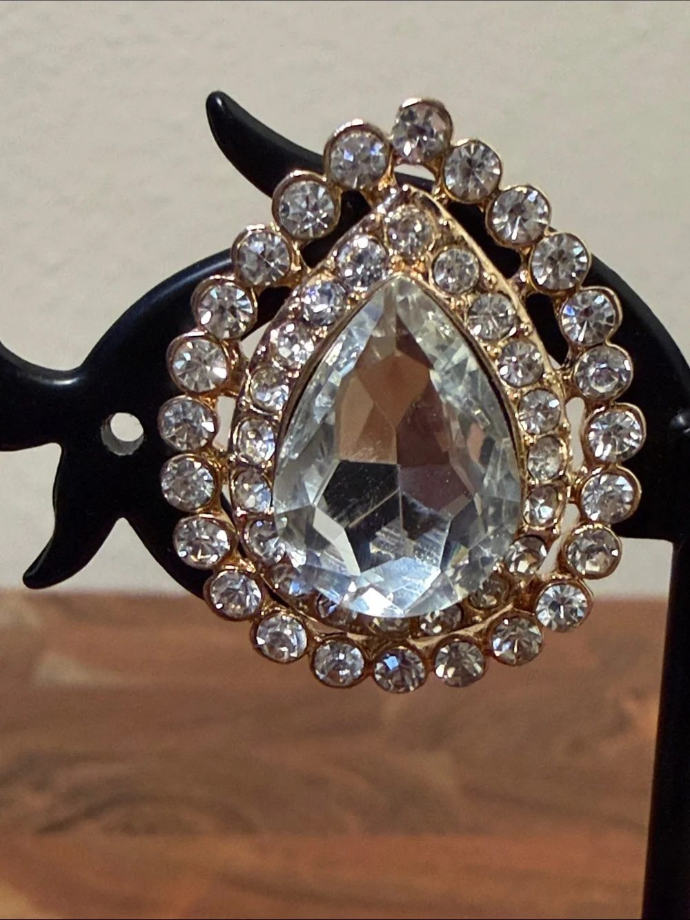 Pave Crystal Teardrop Gold Tone Statement Earrings